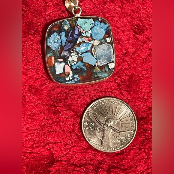 Copper ruby zoisite pendant, sterling silver plated, 1.5 inch.925 Artisan - Picture 6 of 9